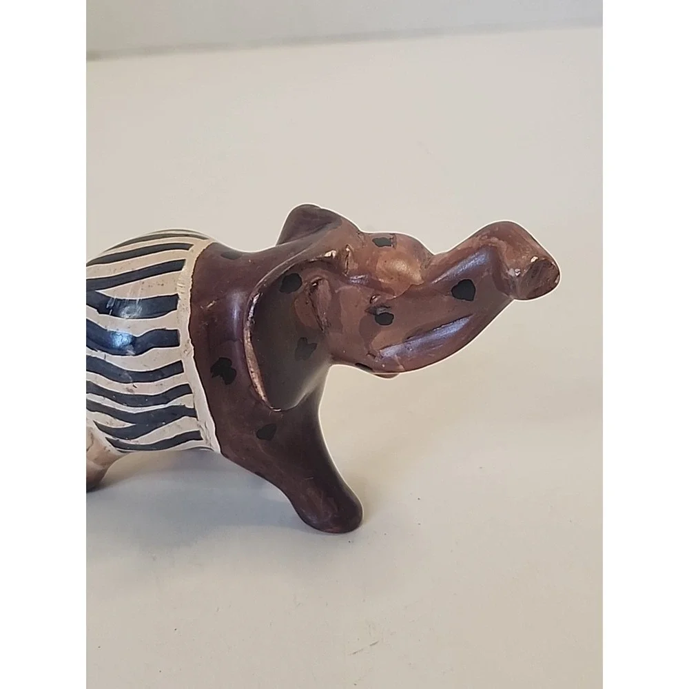 Handcarved‎ Soapstone Elephant Figurine  Handpainted Safari Patchwork 2.25